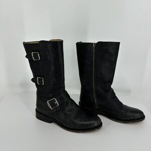 Frye Jaden Women’s Mid Calf Strappy Motto Cuf Leather Boots Size 5.5 Style 76318
